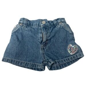 Vtg Cherokee Baby Jean Shorts Size 6-9 Months Floral Heart Denim Y2K